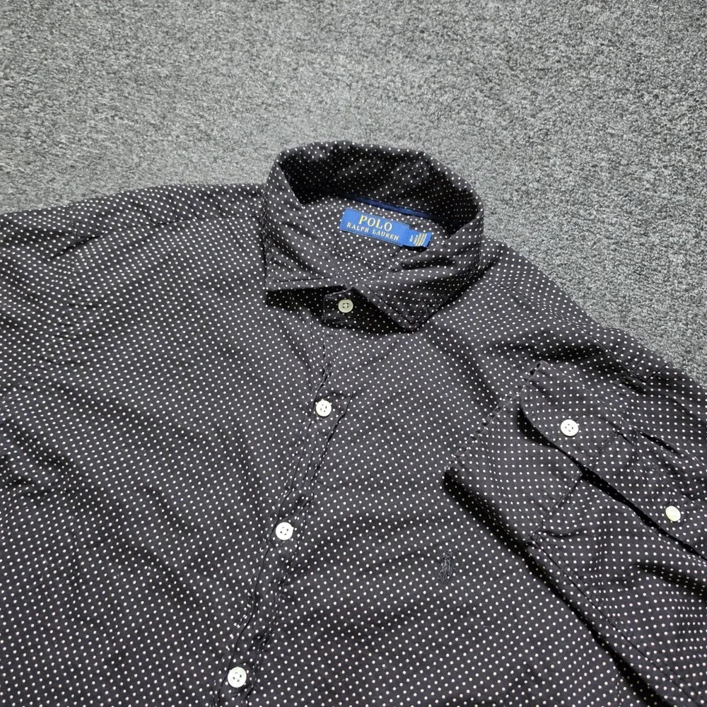 Polo Ralph Lauren Button Down Shirt Black White Polka Dot Mens Large Cotton Pony